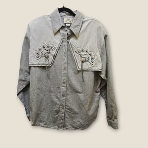 Vintage 1849 Authentic Ranchwear Shirt Womens XL Western Embroidered Gray